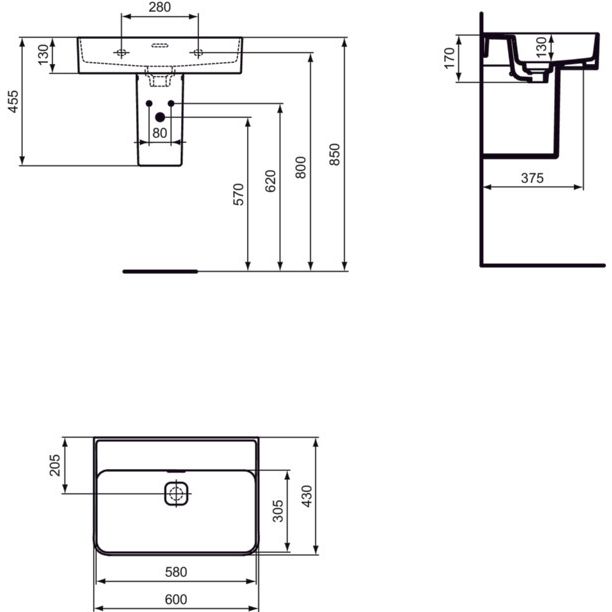 Ideal Standard - Waschtisch STRADA II, o. Hl., m.Ül., 600x430x170mm, Weiß