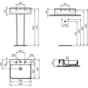 Ideal Standard - Waschtisch CONCA, 3 Hl., m.Ül., 500x450x165mm, Weiß
