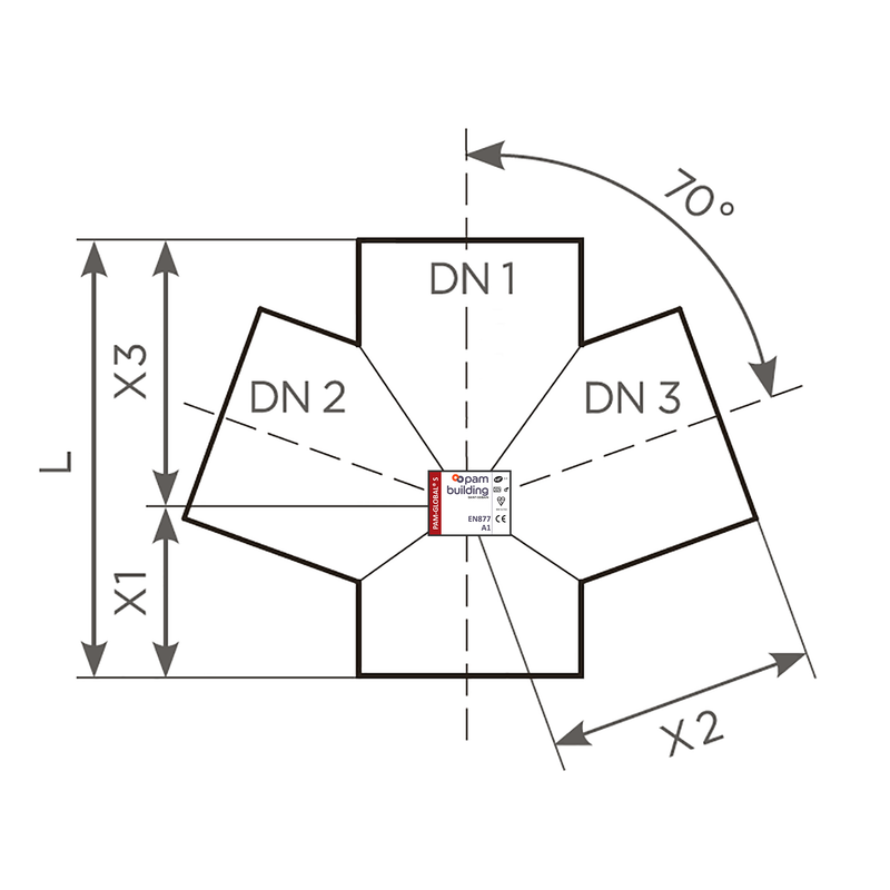 Fornatis - Doppelabzweig DN100x100x100 70 Grad