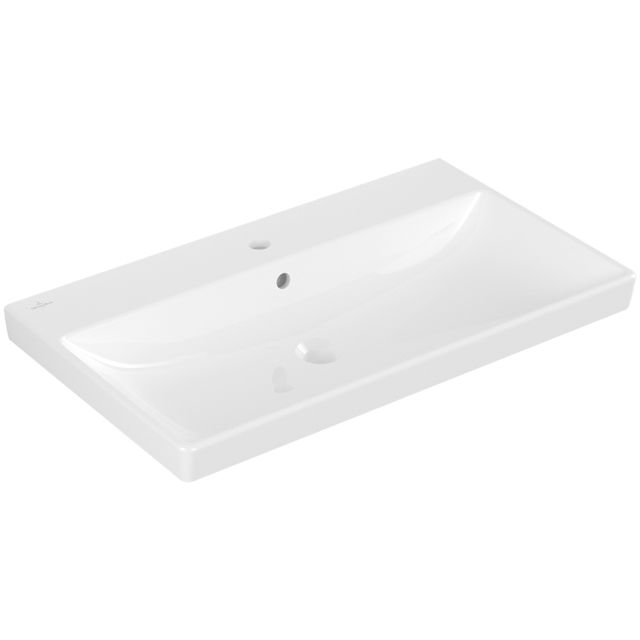 VILLEROY & BOCH - SWT AVENTO 4156 800x470mm 3-Loch Arm mittl HL durchgest Überl Eckig WeißAlpin