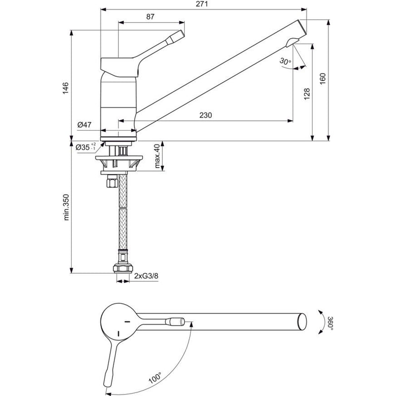 Ideal Standard - Küchenarmatur CERALOOK, Ausld.230mm, Edst