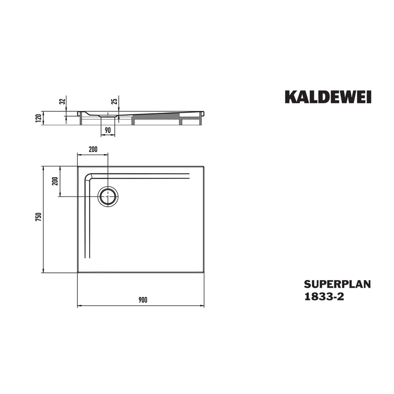 Franz Kaldewei - DW SUPERPLAN mit Wannenträger Mod.1833-2, 750 x 900, alpinweiß,m. WT