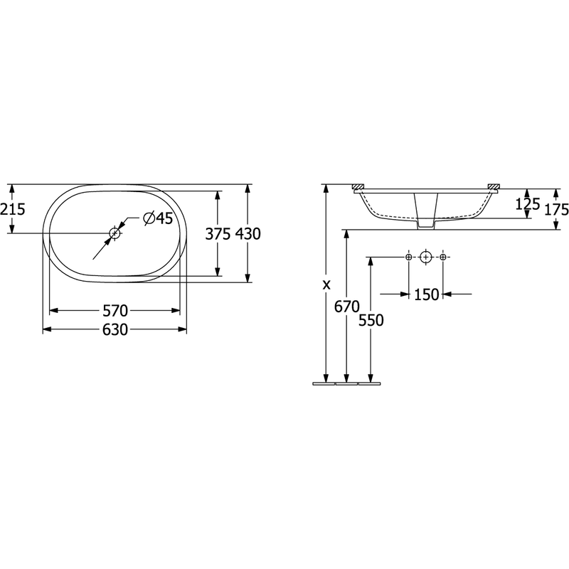 VILLEROY & BOCH - UnterbauWT Architectura 570x375mm ov m. ÜL Außenseite nicht glasiert we Alpin