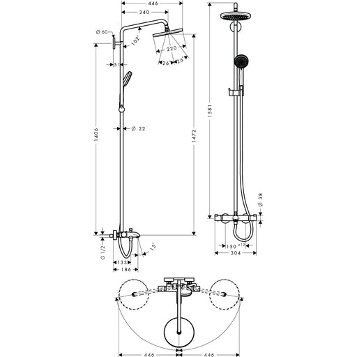 Hansgrohe - Showerpipe CROMA 220 für Wanne chrom mit Thermostat