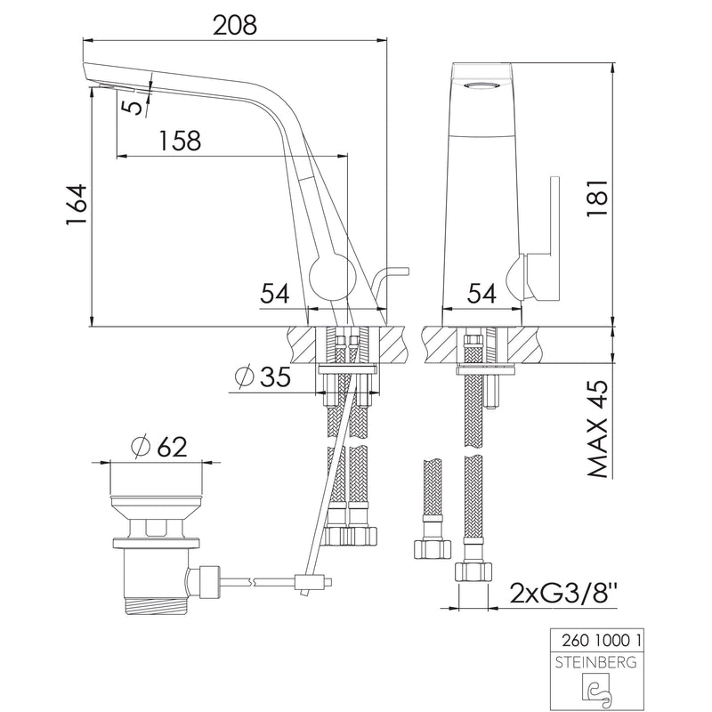 Steinberg Armaturen - Waschtisch-EHM mit Ablaufgarnitur 260 1000 1, chrom