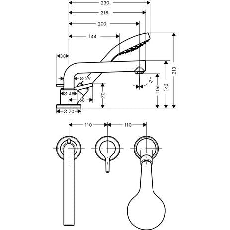 Hansgrohe - 3-Loch Wannenmischer Talis S F-Set chrom