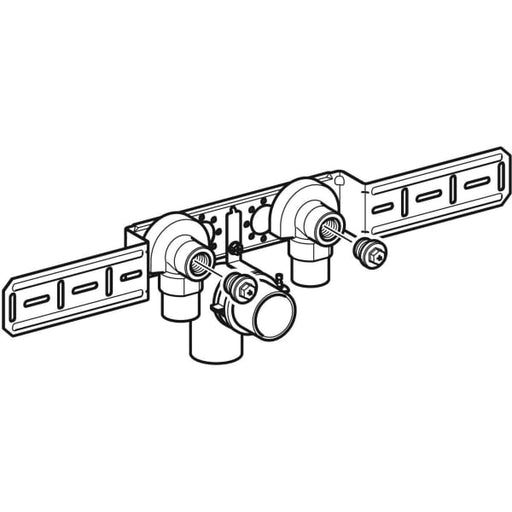 Geberit Vertriebs - FlowFit Anschlusswinkel 90Gr vormontiert zweifach Rg+ d20-Rp1/2 AblRs