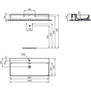 Ideal Standard - Waschtisch CONCA, 1 Hl., m.Ül., 1000x450x165mm, geschliffen, Weiß m.IP