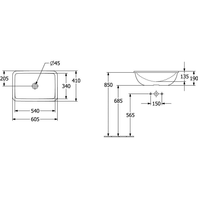 VILLEROY & BOCH - Einbauwaschbecken Loop&Friends 600x 405mm re-eckig o. ÜL. Weiß Alpin cplus