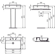 Ideal Standard - Waschtisch CONCA, 3 Hl., o.Ül., 600x450x145mm, geschliffen, Weiß