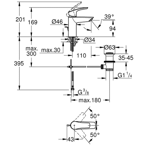 Grohe - EH-WT-Batterie EUROSMART 33265_3 S-Size Zugstangen-Ablaufgarnitur chrom