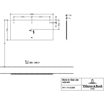 VILLEROY & BOCH - Spiegel More to See Square A47516 1600x700x27mm mit Beleuchtung