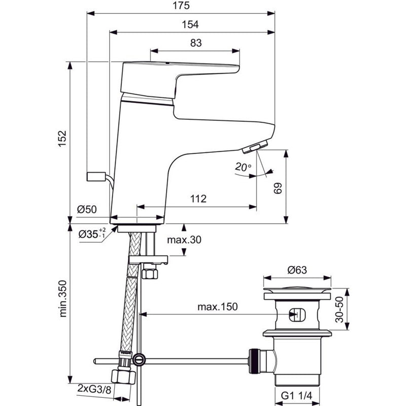 Ideal Standard - Waschtisch EHM CONNECT BLUE B9914 chrom
