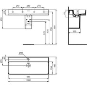 Ideal Standard - Waschtisch STRADA II, 1 Hl., m.Ül., geschliffen, 1000x430x170mm, Weiß