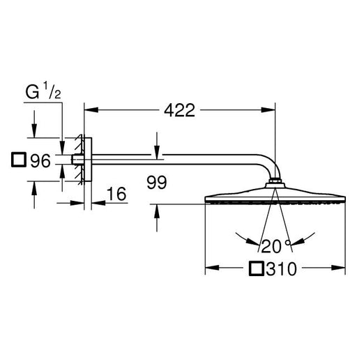 Grohe - Kopfbrauseset RAINSHOWER 310 Mono Cube 26563 Brausearm 422mm chrom