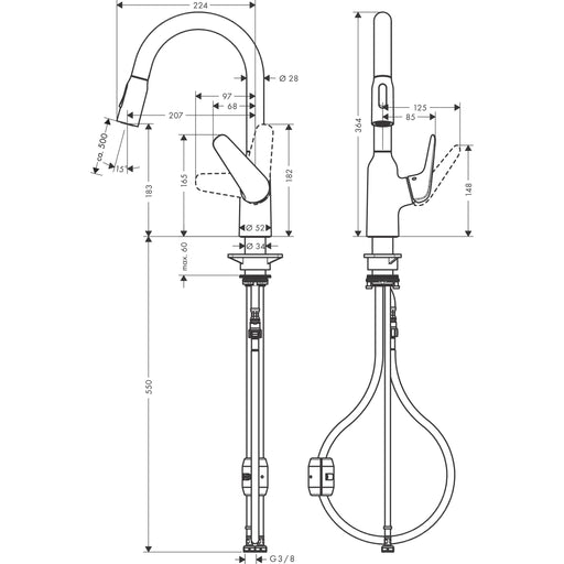 Hansgrohe - Spültischmischer 180 FOCUS M42 Ausziehbrause 2jet edelstahl-optik