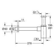 Grohe - Geruchsverschluss eckig 40564 für Waschtisch supersteel
