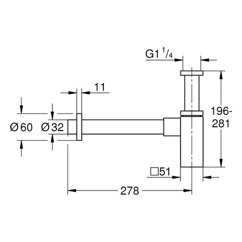Grohe - Geruchsverschluss eckig 40564 für Waschtisch supersteel