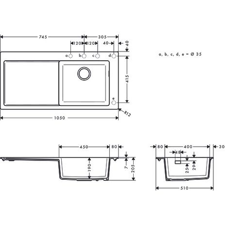 Hansgrohe - Einbauspüle 450 mit Abtropffläche S514-F450 SG