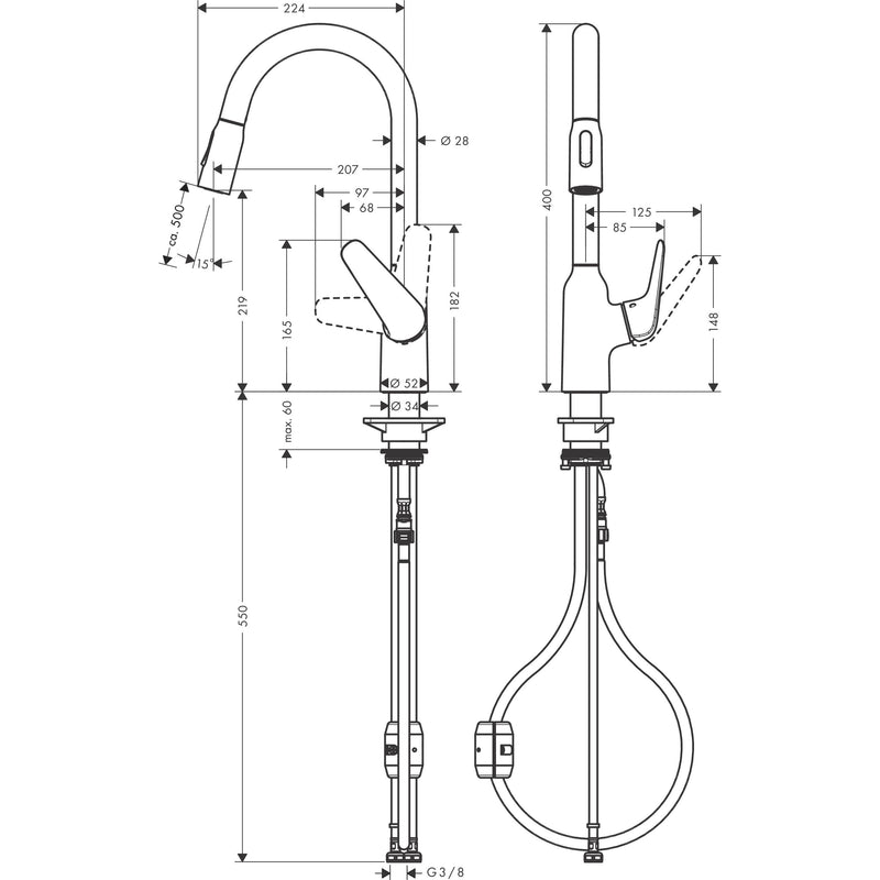 Hansgrohe - Spültischmischer 220 FOCUS M42 Ausziehbrause 2jet edelstahl-optik