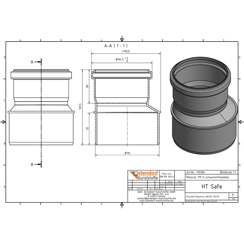Gebr. Ostendorf - HTsafeR Reduktion DN 110x90