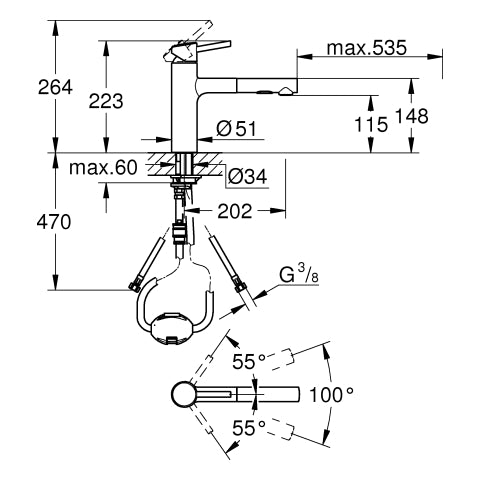 Grohe - EH-Spültischbatt. CONCETTO 30273 mittelhoch auszb. Spülbrause supersteel