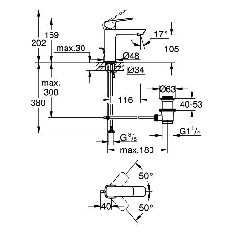 Grohe - EH-Waschtischbatterie CUBEO 101749 M-Size Zugstangen-Ablaufgarnitur chrom