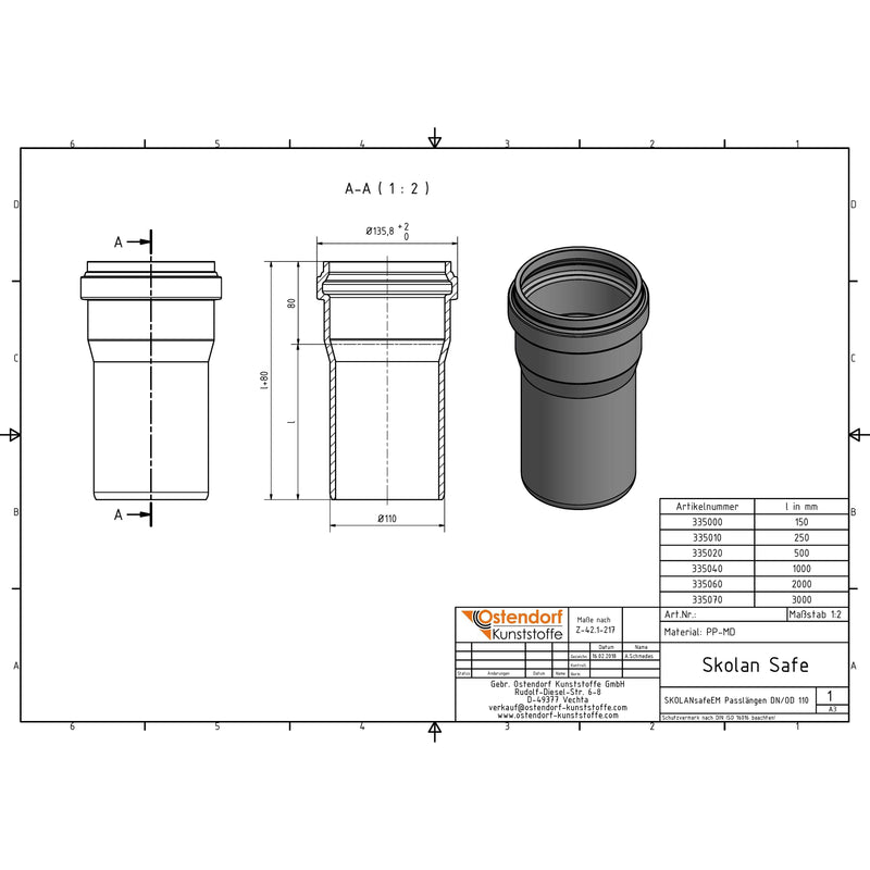 Gebr. Ostendorf - Safe Rohr DN/OD110 250mm mit einer Muffe