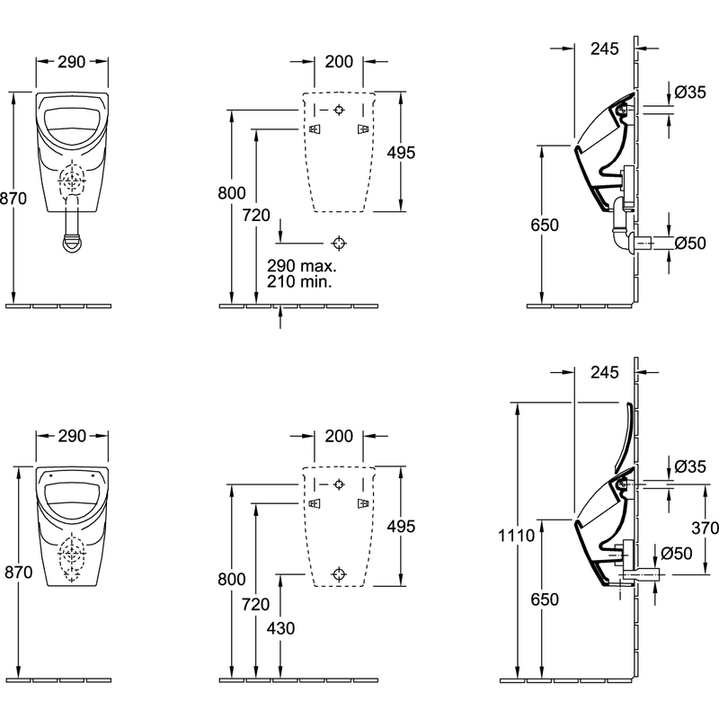 VILLEROY & BOCH - Absaug-Urinal compact O.NOVO 755705 290x495x245 weiß