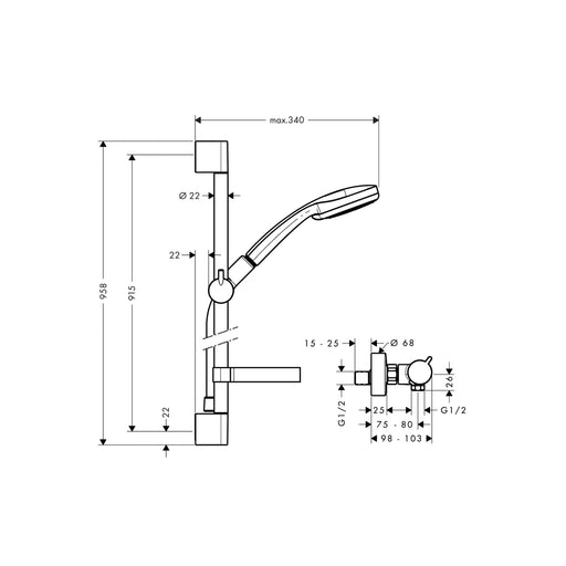 Hansgrohe - Brausenkombi Croma 100 Multi/Ecostat Comfort und Brausenstange Unica'C 900mm