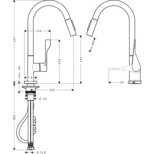Hansgrohe - Spültischmischer Axor Citterio chrom Eco mit Ausziehbrause