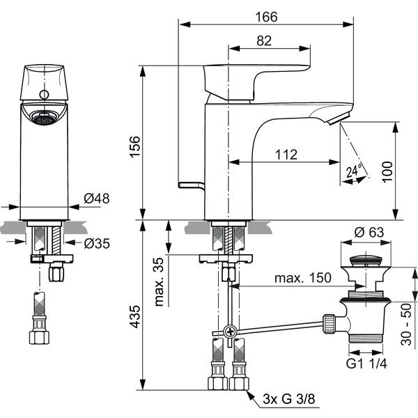 Ideal Standard - Waschtischarmatur CONNECT AIR, ND 5 l/min., m.Ablgarn., Ausld.112mm, Chrom