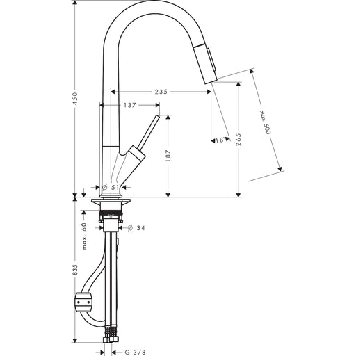 Hansgrohe - Spültisch EHM AXOR STARCK 10821 edelstahl mit Ausziehbrause