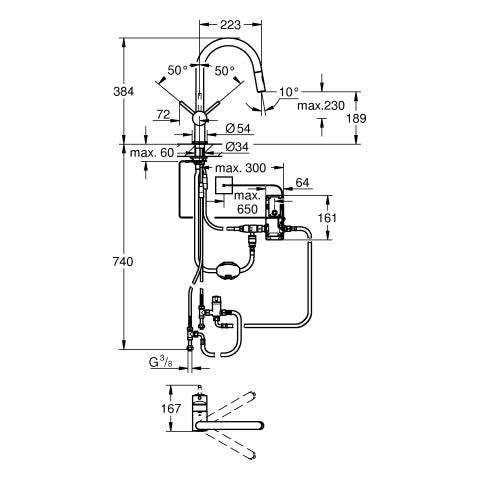 Grohe - Elektr.-EH-SPT-Batt. MINTA Touch 31358 C-Auslauf azb. Spülbrause chrom