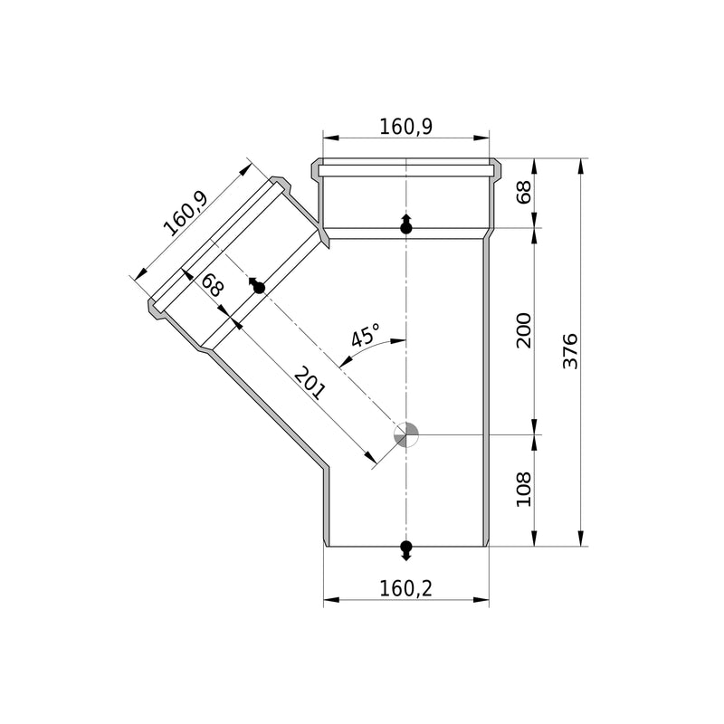 Wavin - Abzweig AS+ DN 150x150 45 Grad