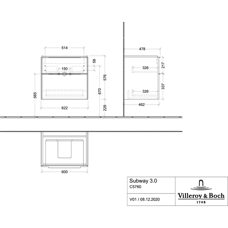 VILLEROY & BOCH - WTU 622x579x478 mm 2 Auszüge Brilliant White