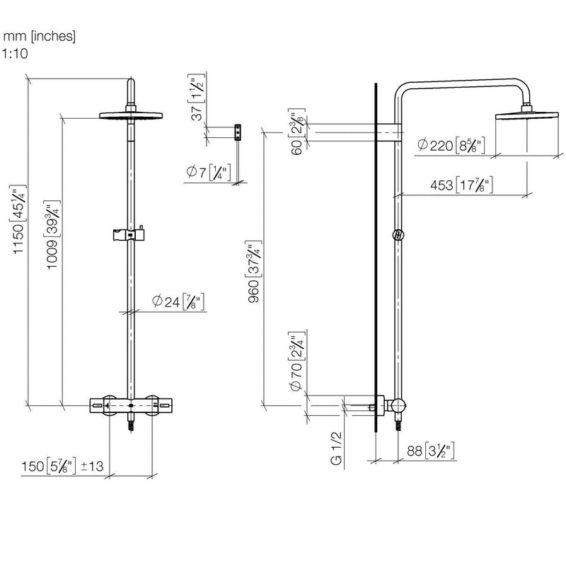 Dornbracht - Showerpipe mit Brause-Thermostat Regenbrause D. 220mm, platin