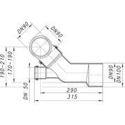 Dallmer - Wand-WC-Anschluss 89 DN90/DN50/DN100
