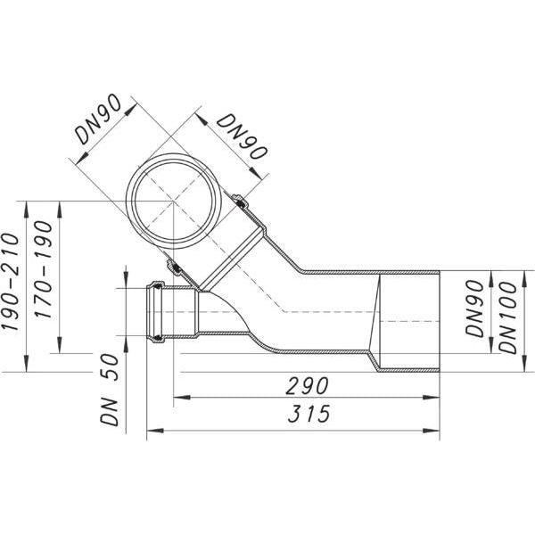 Dallmer - Wand-WC-Anschluss 89 DN90/DN50/DN100