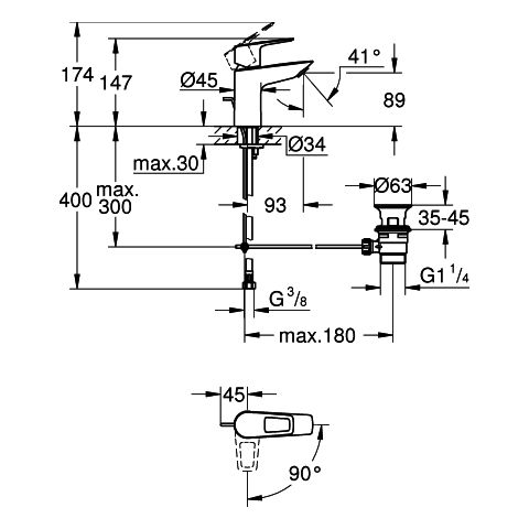 Grohe - EH-Waschtischbatterie BAULOOP 22054_1 S-Size Mittelstellung kalt chrom