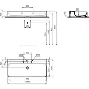 Ideal Standard - Waschtisch CONCA, 3 Hl., o.Ül., 1000x450x145mm, Weiß