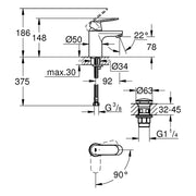 Grohe - EH-WT-Batterie EUROSMART C 23927 S-Size MST kalt Push-open Abl.grt. chrom
