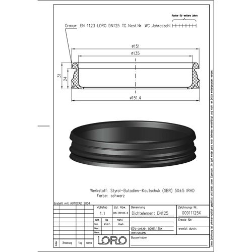 Lorowerk - LORO-X-Dichtelement 00911. DN 125 für LORO-X-Rohr