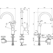 Ideal Standard - Waschtischarmatur JOY, m.h.Auslauf, m.Ablgarn., Ausld.169mm, Chrom