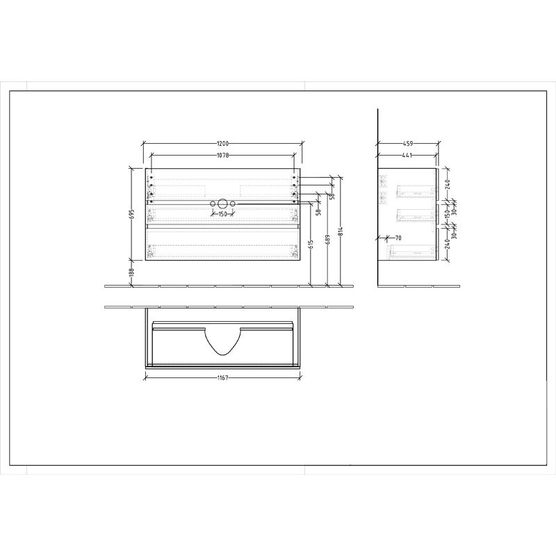 VILLEROY & BOCH - Möbelset 08 A18 Wascht. 1200mm 2HL WT-Unterschrank 3 Auszüge VS=White