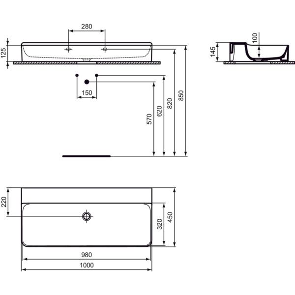 Ideal Standard - Waschtisch CONCA, o.Hl., o.Ül., 1000x450x145mm, Weiß