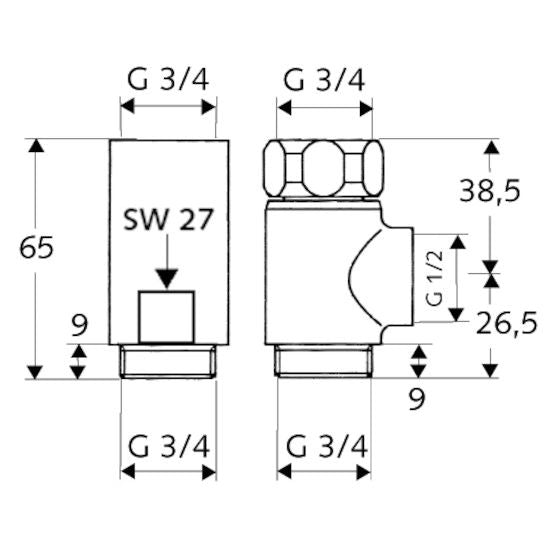 SCHELL - T-und Distanzstück mit ÜM 3/4 chrom