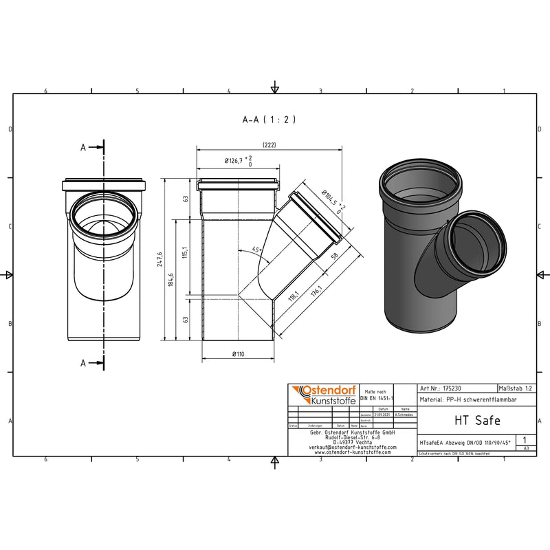 Gebr. Ostendorf - HTsafe EA Abzweig 110x90 45 Grad