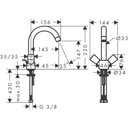Hansgrohe - Zweigriff Waschtischarmatur LOGIS chrom 71222