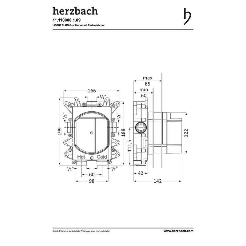Herzbach - Universal Einbaukörper LOGIC PLUS für HB Wannen-Brause Farbsets Unterputz